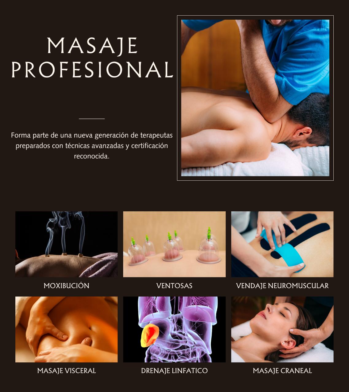 Curso de Masaje Profesional con certificación: moxibución, ventosas, vendaje neuromuscular, masaje visceral, drenaje linfático y masaje craneal