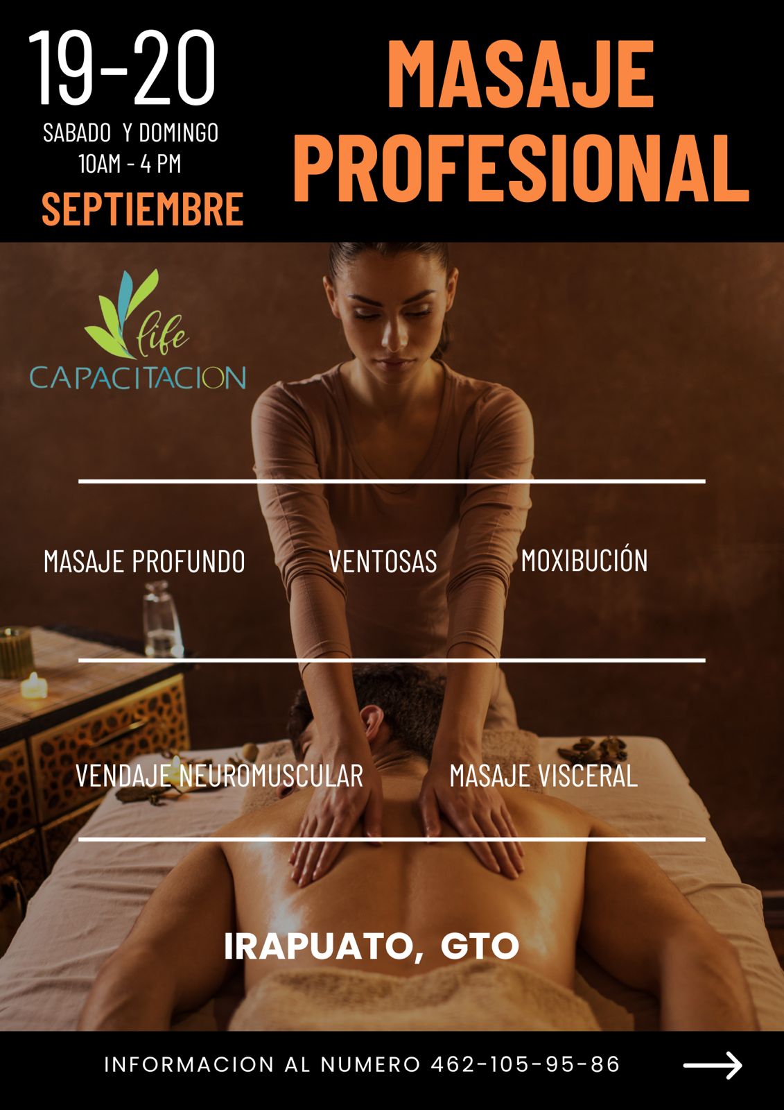 Curso de Masaje Profesional 19 y 20 de septiembre en Irapuato: masaje profundo, ventosas y moxibución